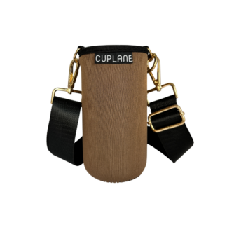Cuplane Brown Sleeve Black Strap HS139 freigestellt Kaffeebecher Tasche