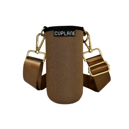 Cuplane Brown Sleeve Gold Strap HS140 freigestellt Kaffeebecher Tasche